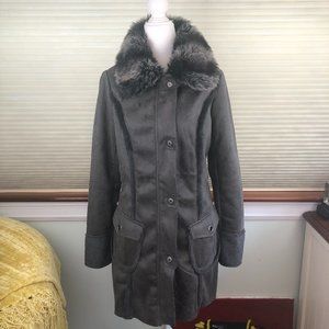 Monoreno Dark Gray Faux Suede & Fur Lined Lightweight Coat Outdoor